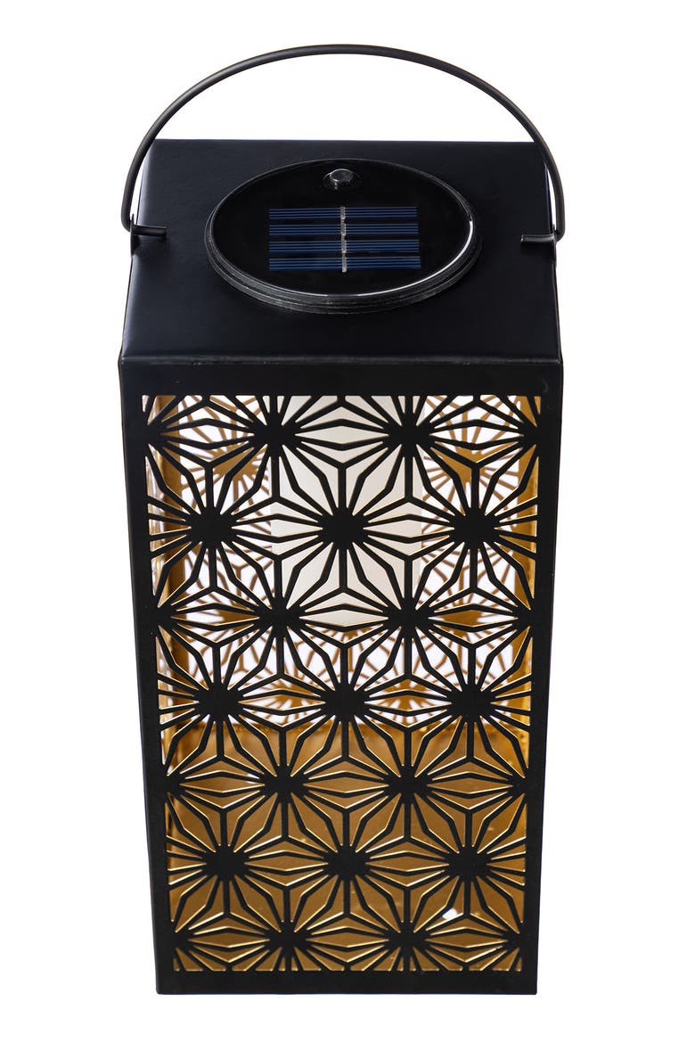 Metal Cutout Pattern Solar Powered Hanging Lantern with LED Light, Alternate, color, Black
