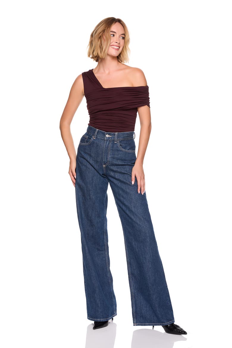 One-Shoulder Gathered Knit Top, Alternate, color, SHIRAZ