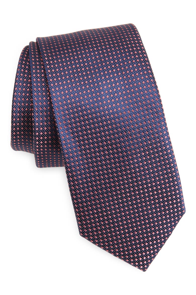 Hudson Mini Grid Silk Tie, Main, color, ROSE