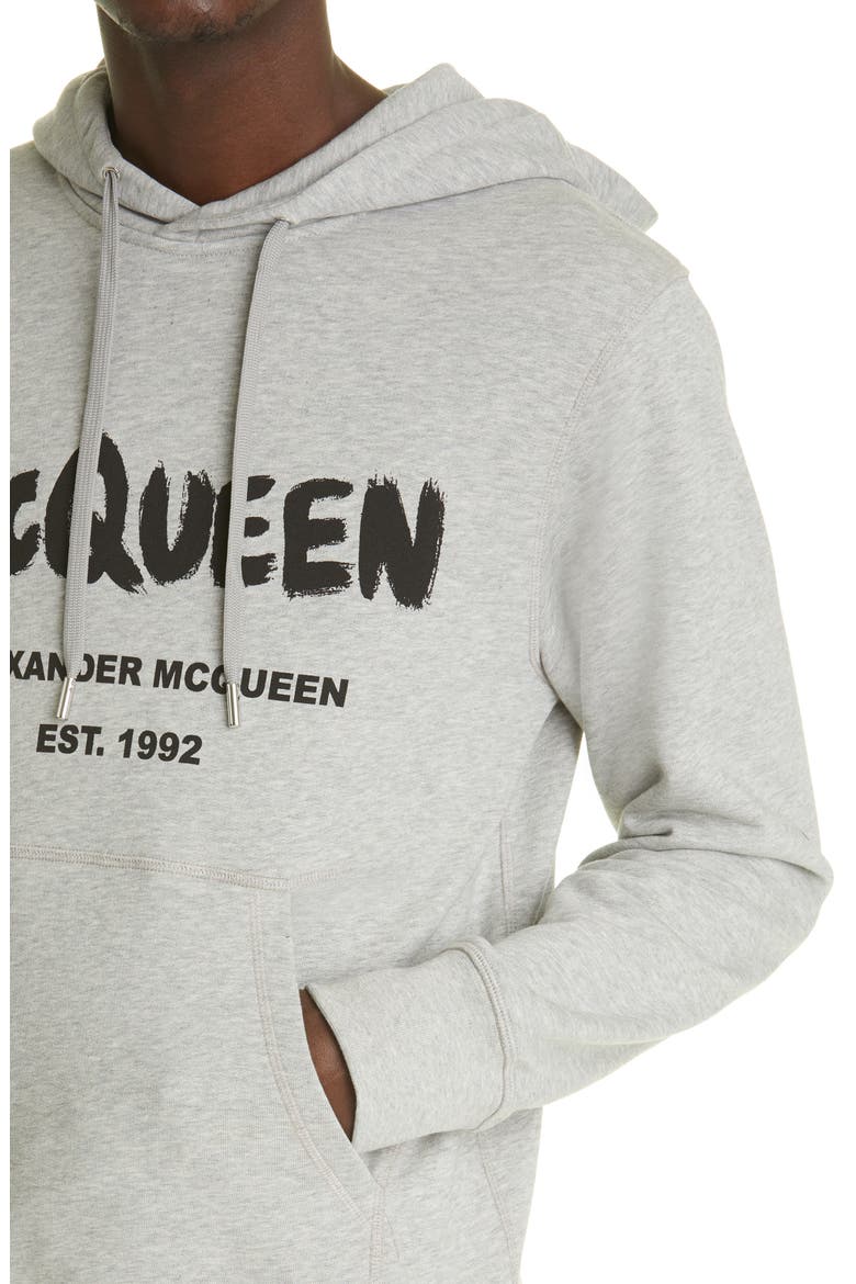 Alexander McQueen Men's Graffiti Logo Hoodie, Alternate, color, PALE GREY/ BLACK