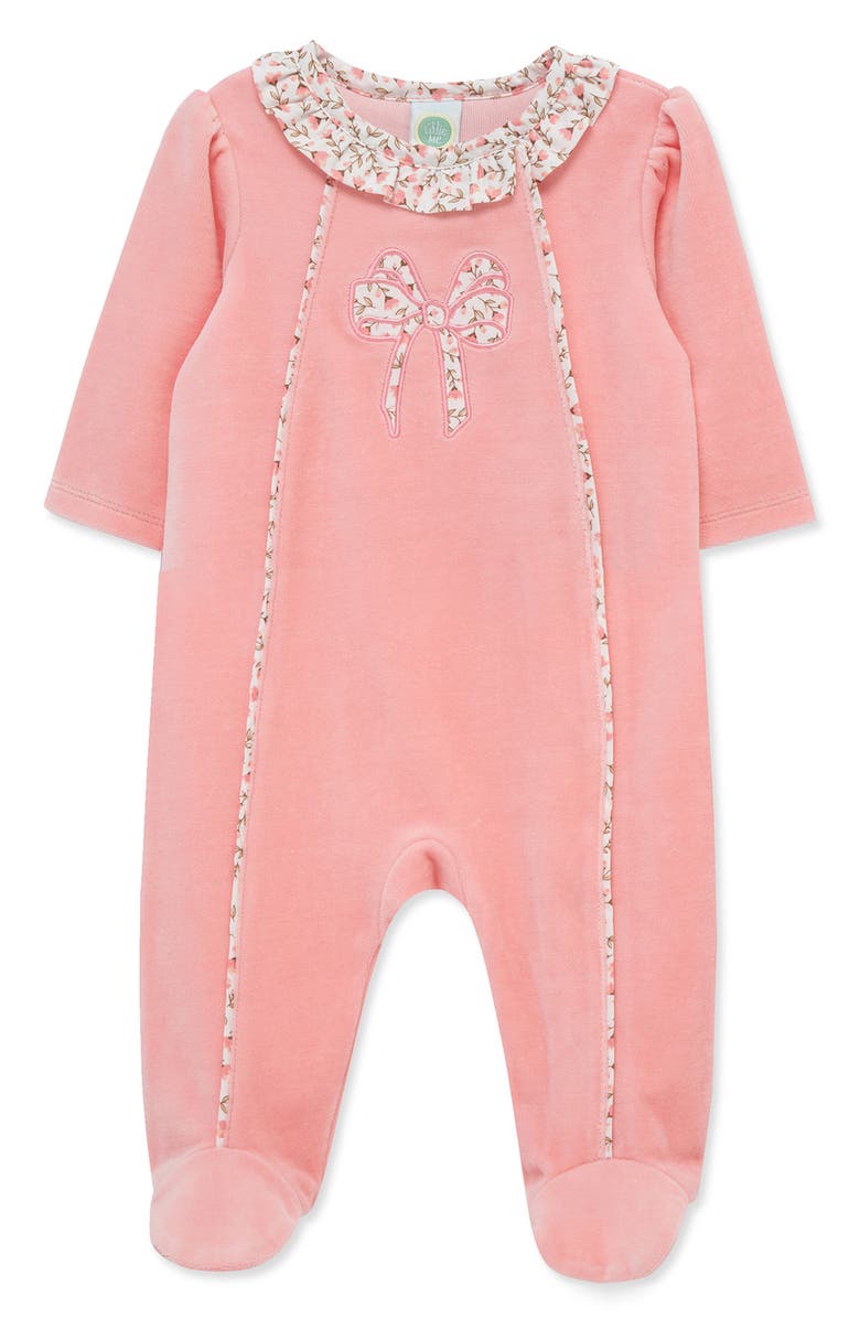 Little Me Floral Bow Velour Footie, Main, color, Pink