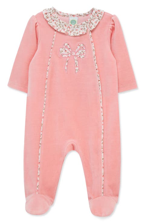 Floral Bow Velour Footie (Baby)