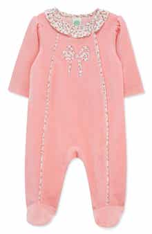 Little Me Floral Bow Velour Footie