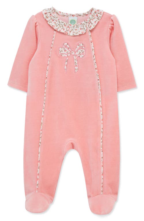 Little Me Floral Bow Velour Footie in Pink 