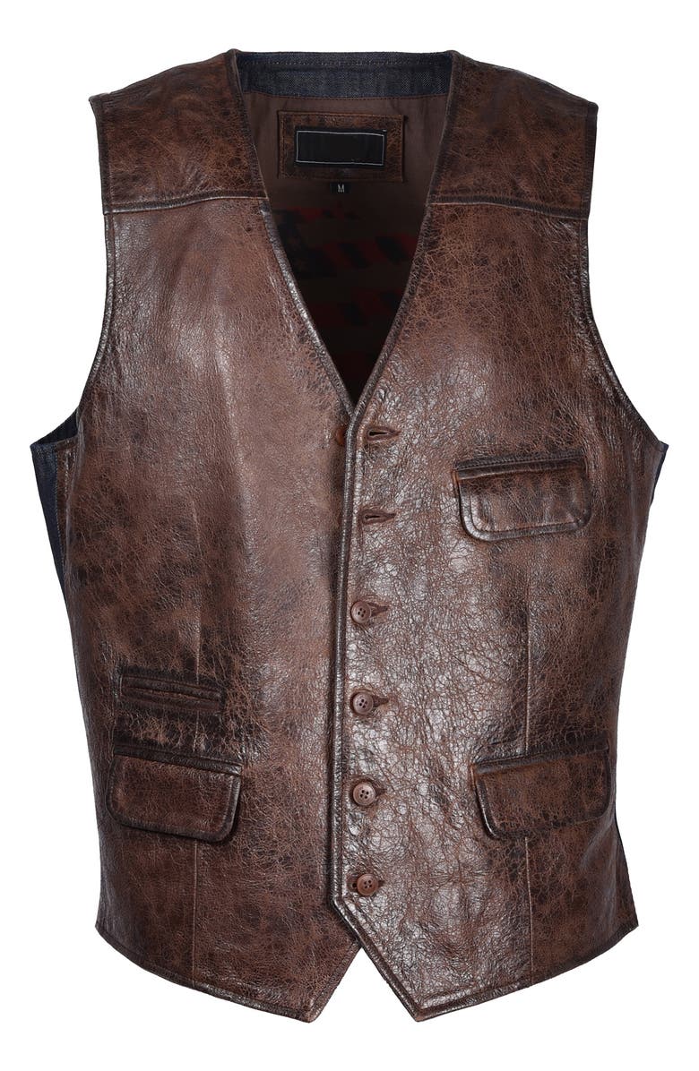 FLYNT Denim Back Leather Vest, Main, color, Vintage Brandy