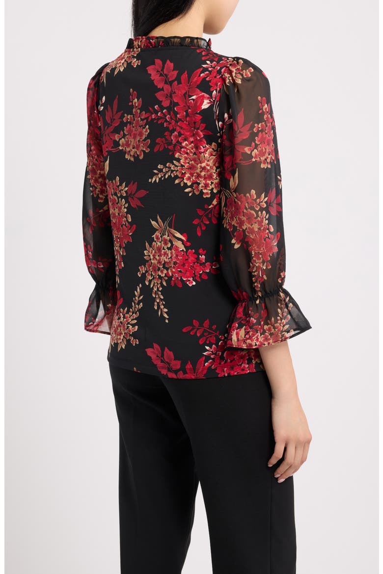 Floral Ruffle Neck Puff Sleeve Top, Alternate, color, ANNE BLACK MULTI