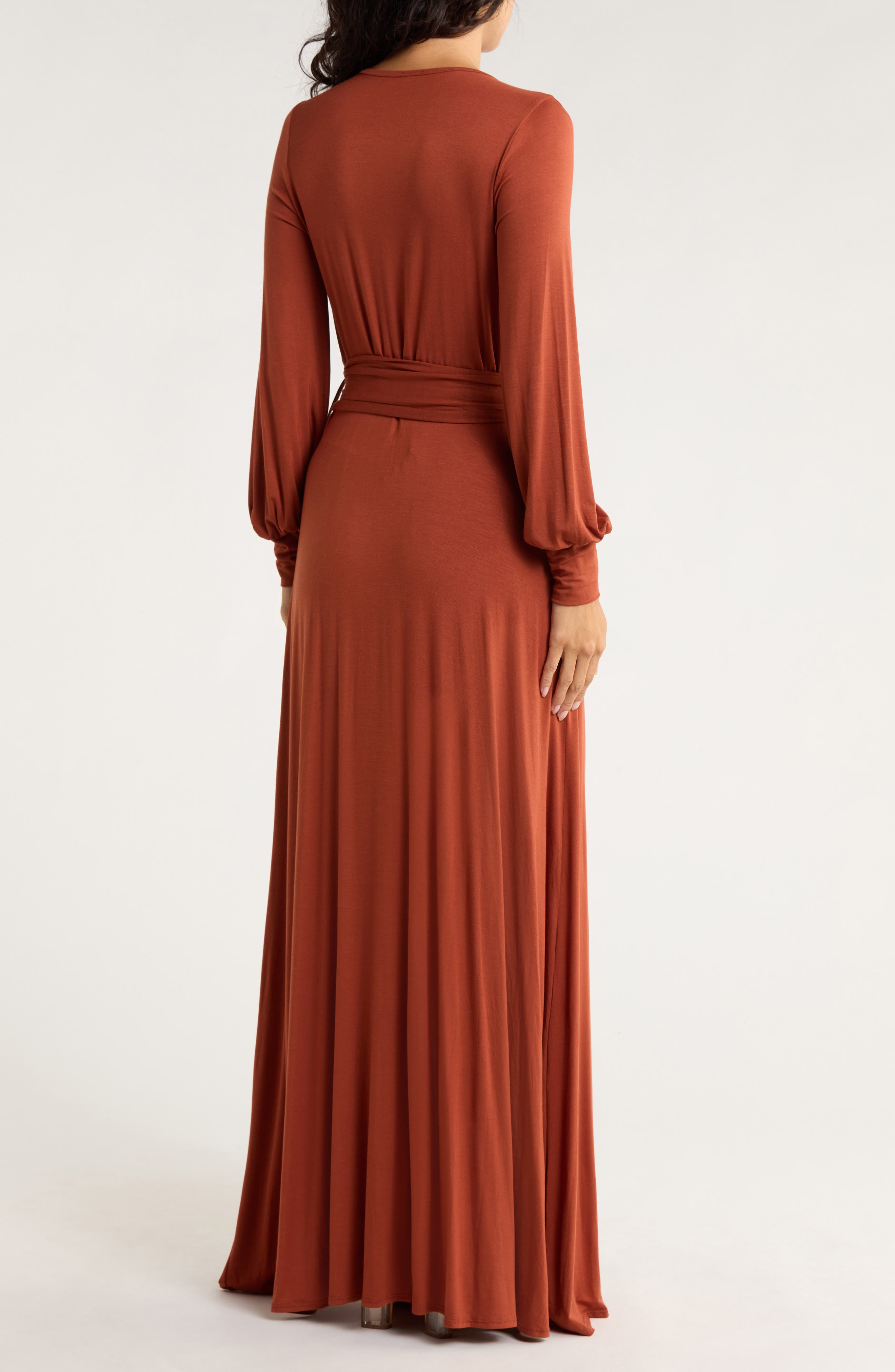 Round Neck Long Sleeve Maxi Wrap Dress