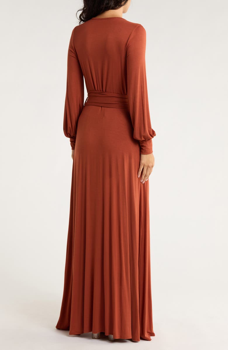 GO COUTURE Long Sleeve Maxi Wrap Dress, Alternate, color, Bran Ponte