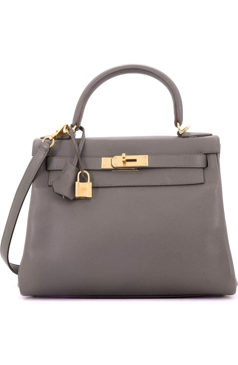 Pre-Owned Hermes Kelly Handbag Grey Evercolor with Gold Hardware 28, Main, color,