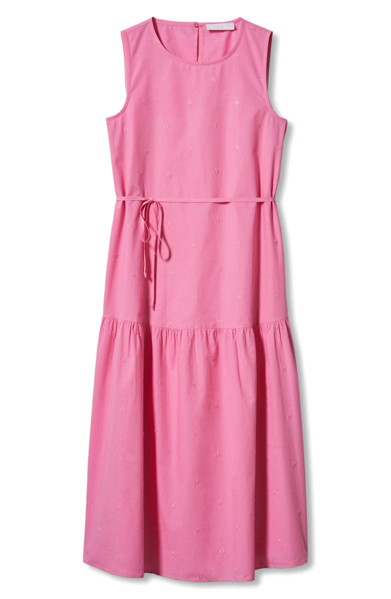 MANGO Floral Embroidered Tiered Cotton Dress, Alternate, color, Pink