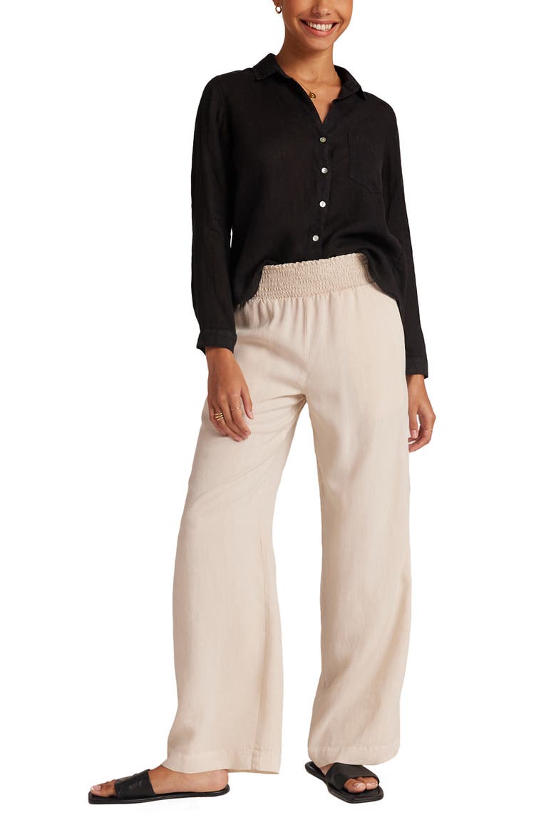 Smock Waist Wide Leg Pants, Alternate, color, WHITE/ SAND/ BLACK