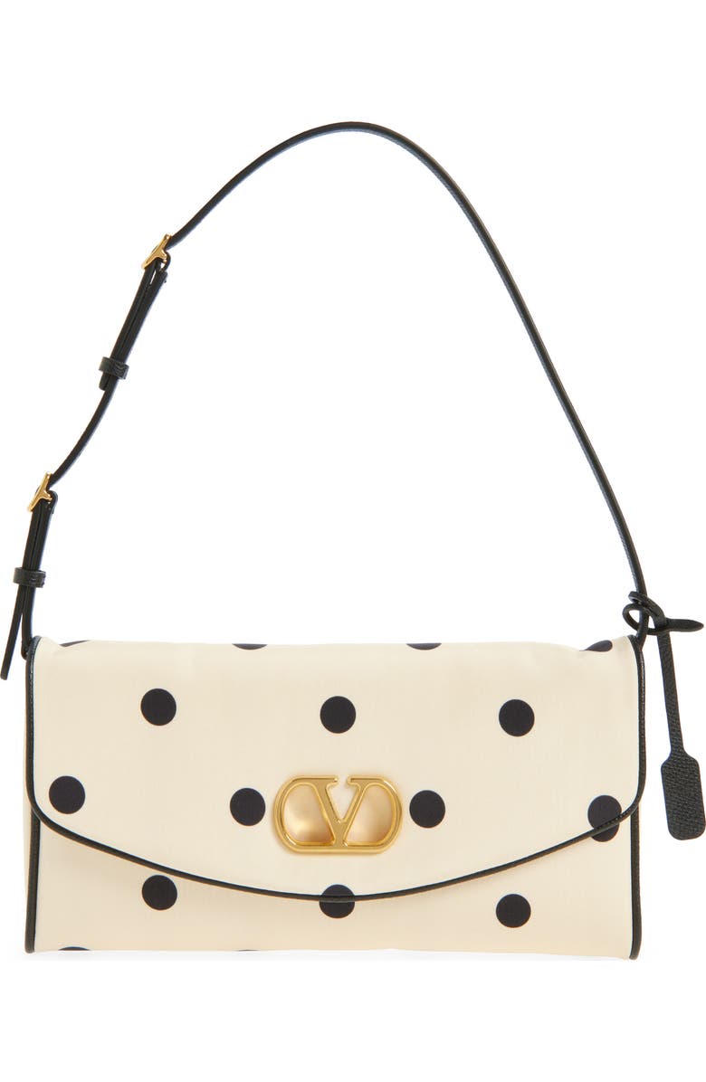 Valentino Garavani DeVain Polka Dot Silk Clutch, Main, color, Butter