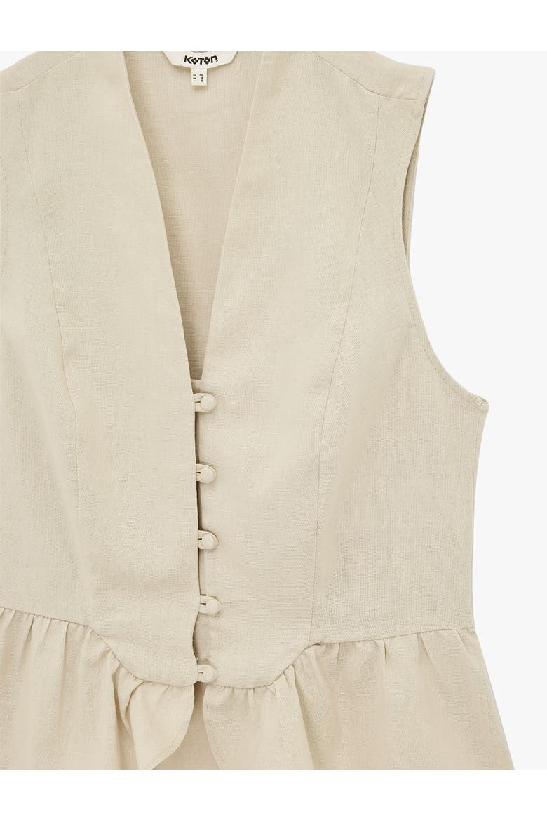 V-Neck Sleeveless Linen Peplum Vest, Alternate, color, BEIGE