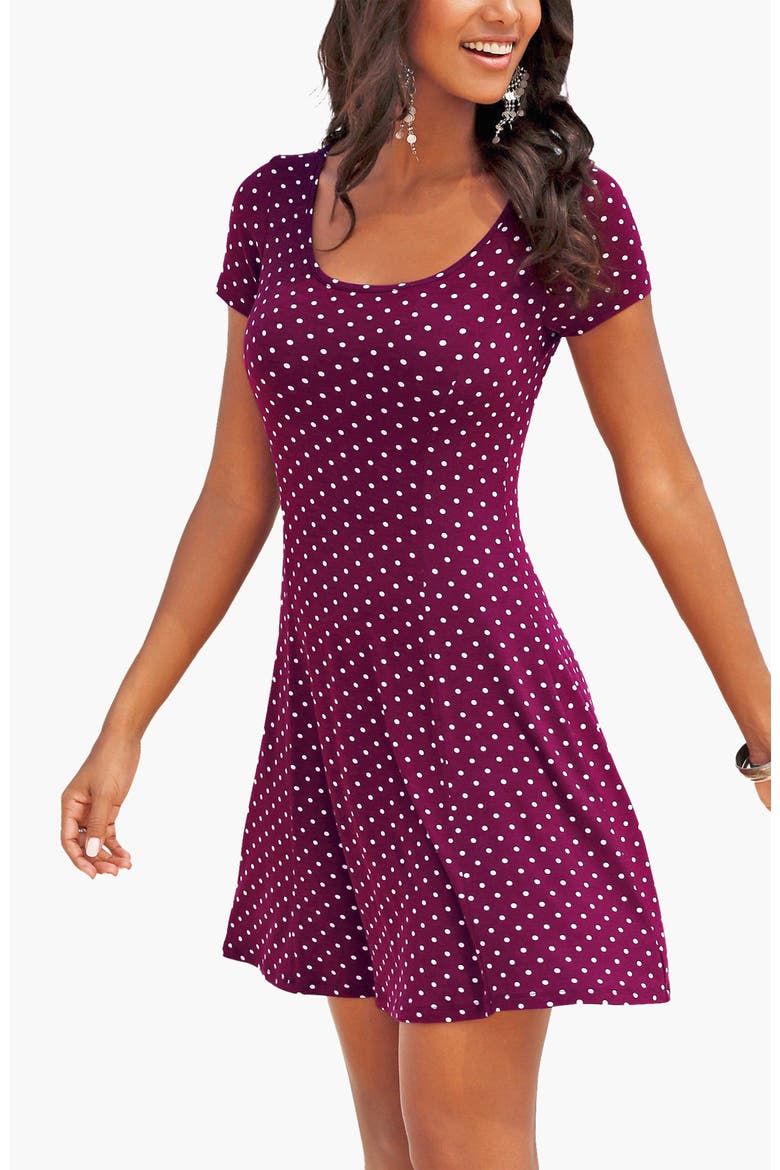Polka Dot Print Dress, Main, color, Bordeaux Multi