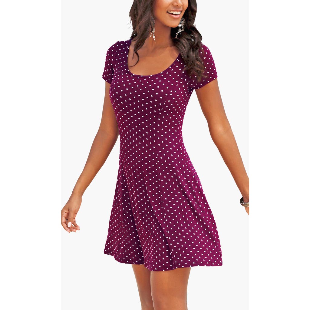 LASCANA Polka Dot Print Dress in Bordeaux Multi at Nordstrom, Size 12