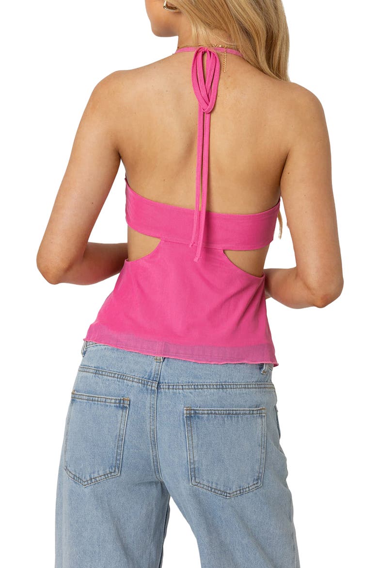 Cutout Mesh Halter Top, Alternate, color, PINK