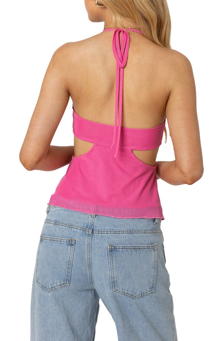 EDIKTED Cutout Mesh Halter Top, Alternate, color, Pink