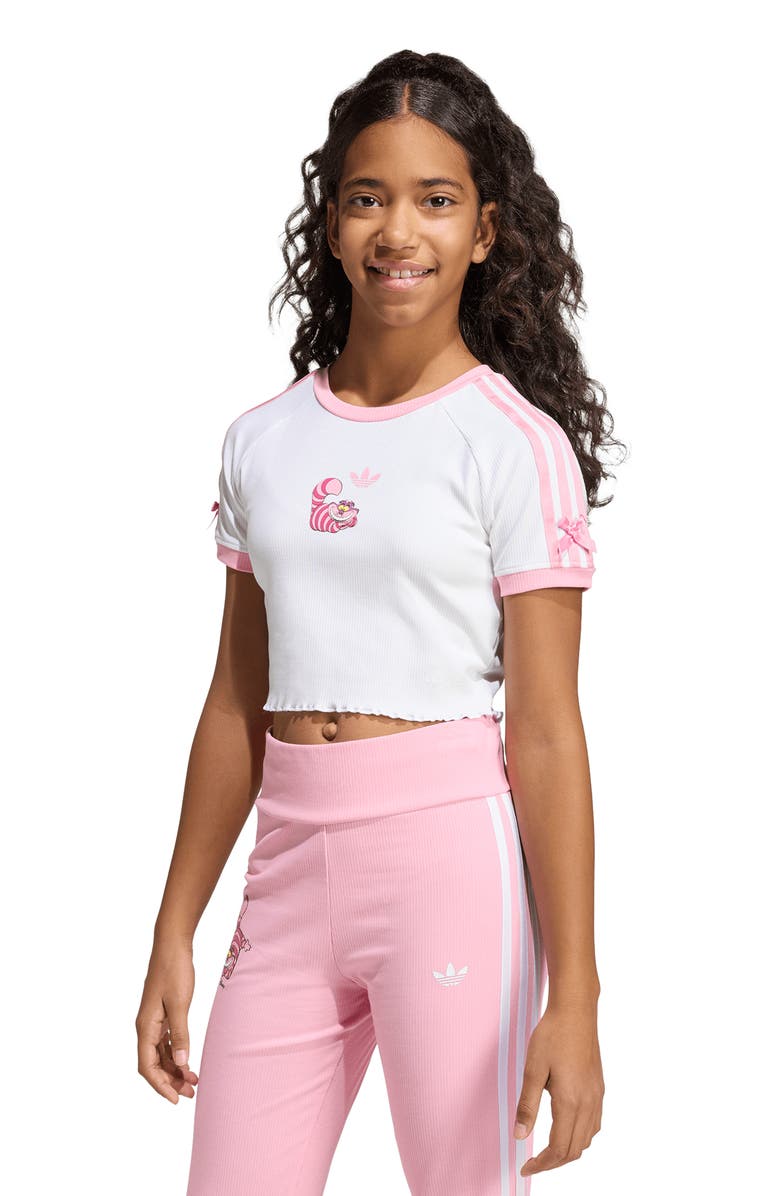 adidas x Disney Alice in Wonderland Kids' Slim Graphic Crop T-Shirt, Alternate, color, White/ Light Pink