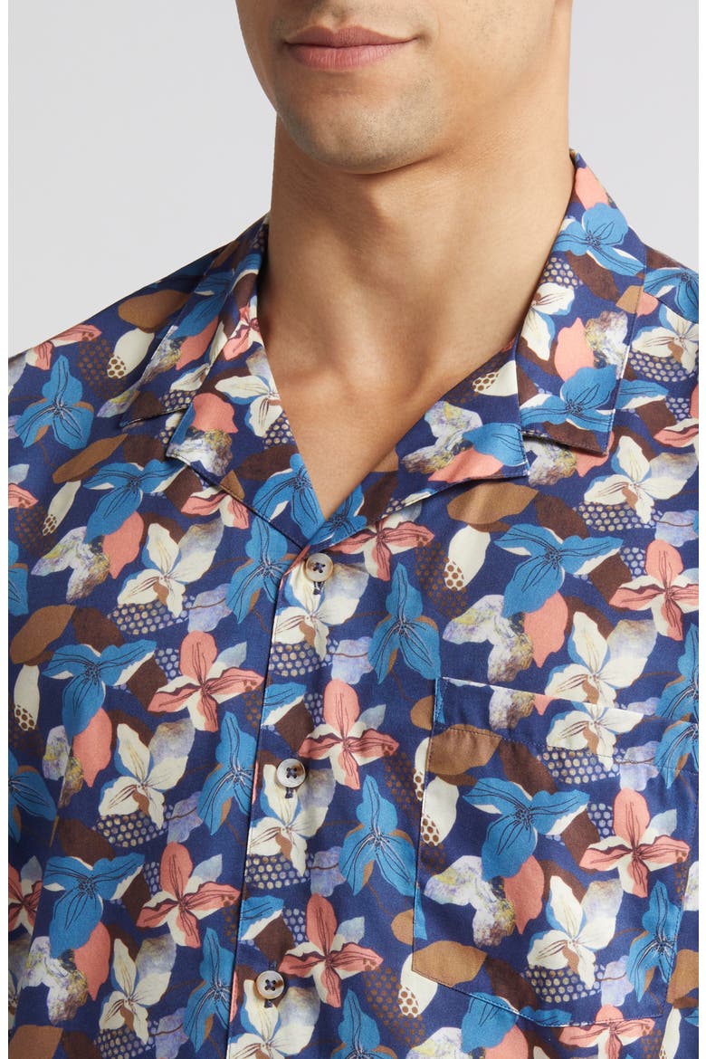 Abstract Floral Cotton and Modal Camp Shirt, Alternate, color, NAVY