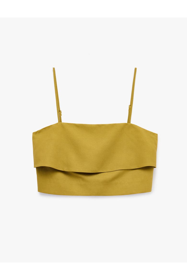 Linen Blend Square Neck Strappy Top With Overlay, Alternate, color, KHAKI