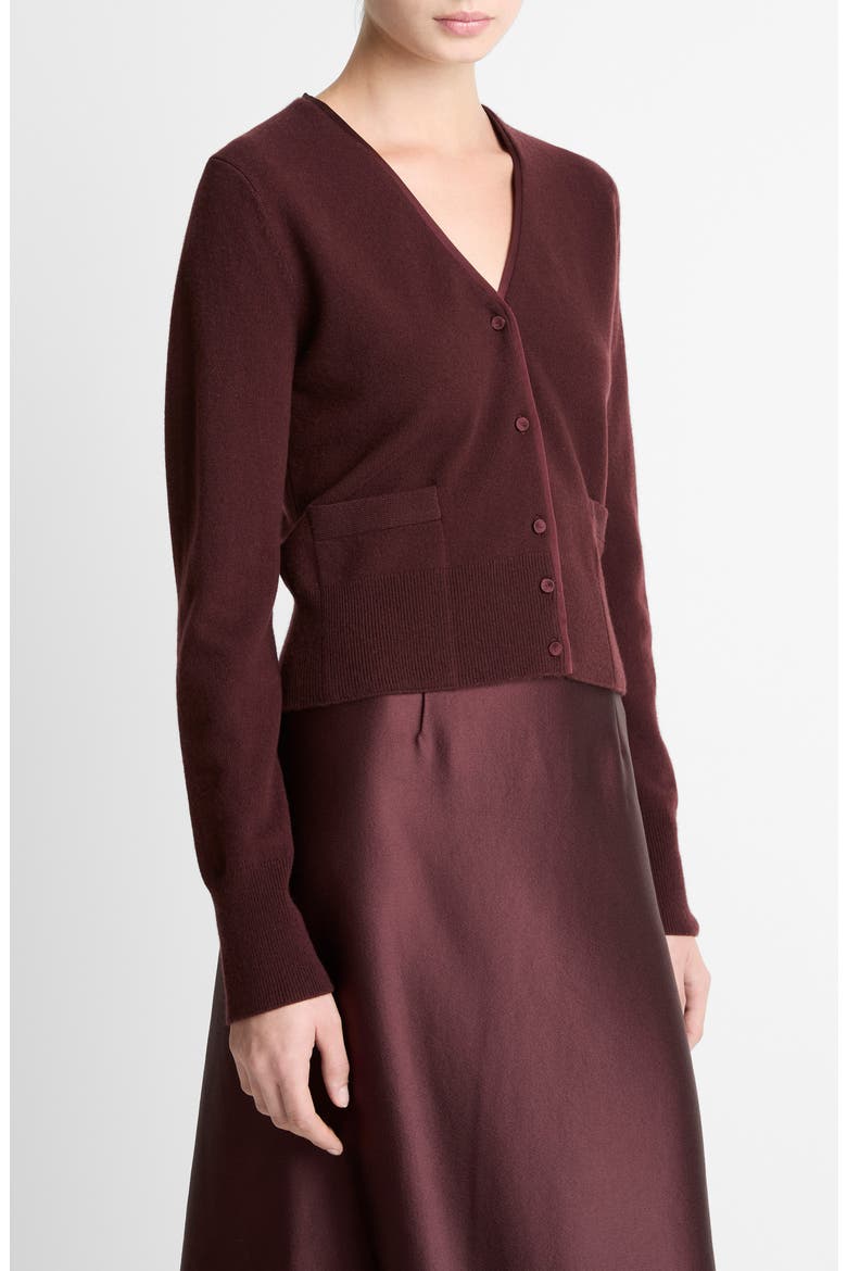 Satin Button Wool & Cashmere Blend V-Neck Cardigan, Alternate, color, OXBLOOD