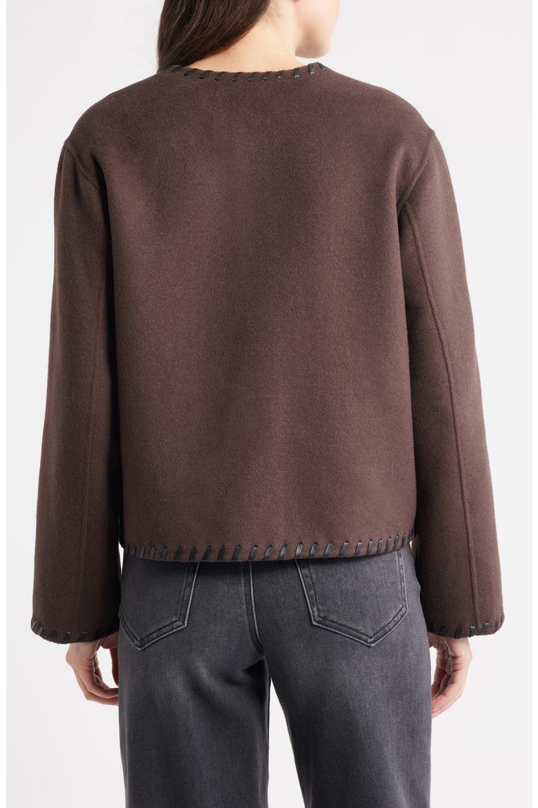 Melanie Leather Whipstitch Wool Blend Jacket, Alternate, color, DARK BROWN