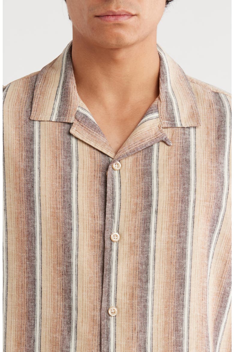 Linen & Cotton Camp Shirt, Alternate, color, IVORY- BROWN SUNSET STRIPE