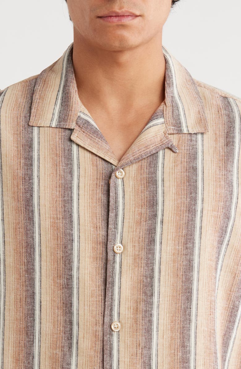 Treasure & Bond Linen & Cotton Camp Shirt, Alternate, color, Ivory- Brown Sunset Stripe