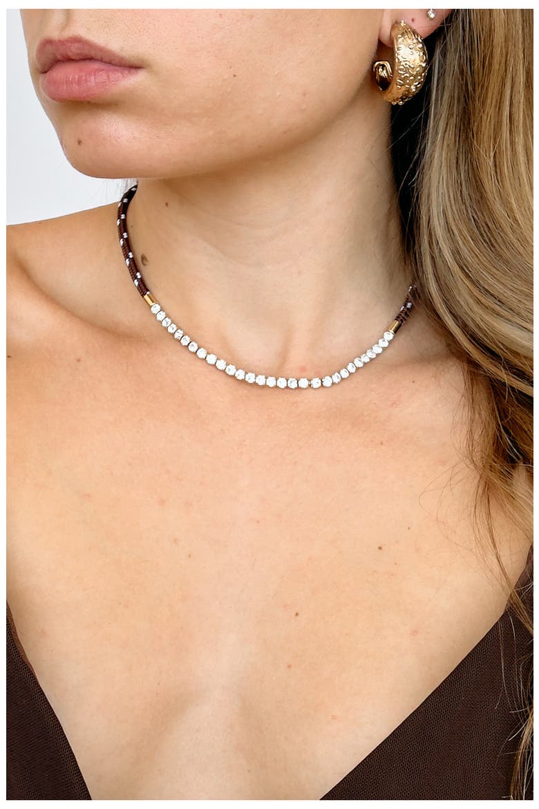 Paracord Beam Rhinestone Necklace, Alternate, color, BROWN