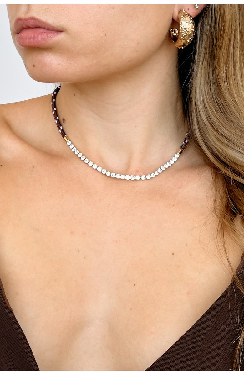 Petit Moments Paracord Beam Rhinestone Necklace, Alternate, color, Brown