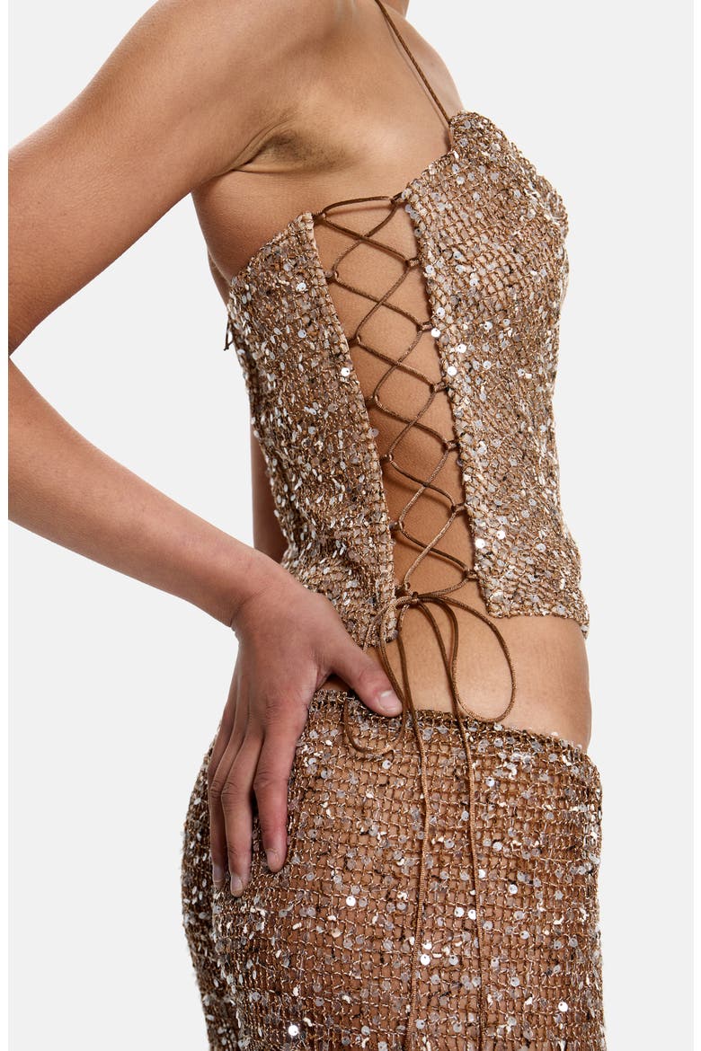 Deva Sequin Knit Corset Top, Alternate, color, GOLD