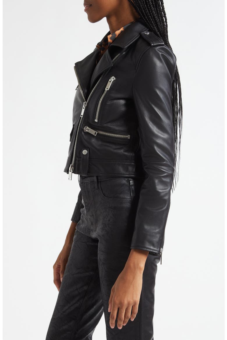 Blakely Crop Leather Biker Jacket, Alternate, color, BLACK