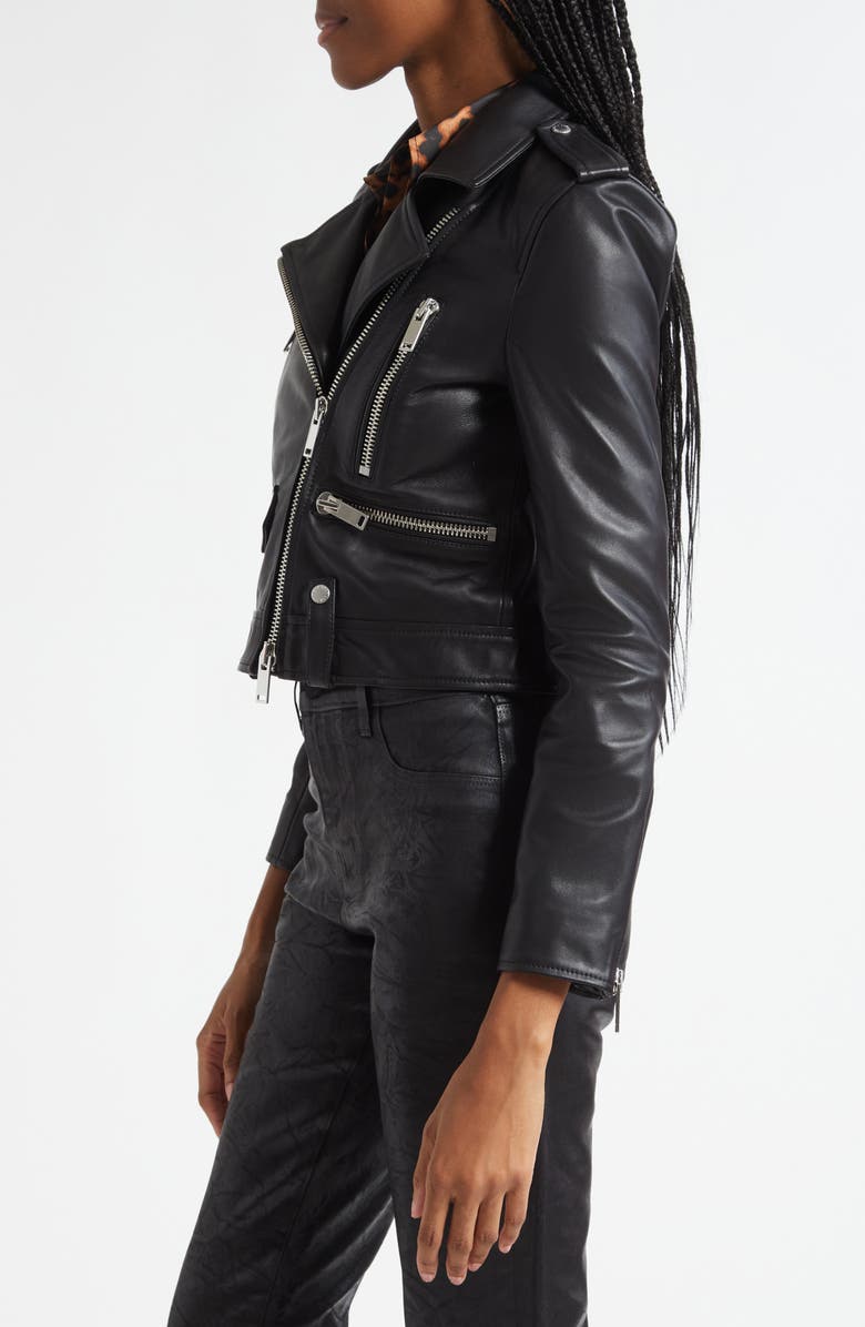 L'AGENCE Blakely Crop Leather Biker Jacket, Alternate, color, Black