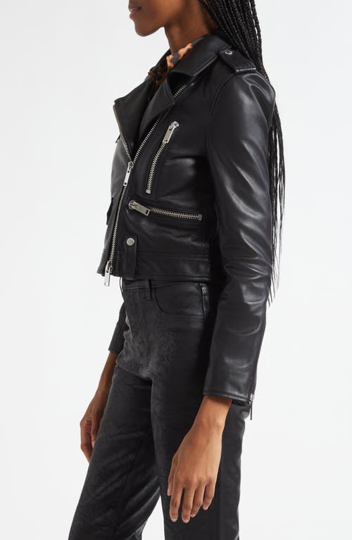 L'agence Blakely Crop Leather Biker Jacket In Black
