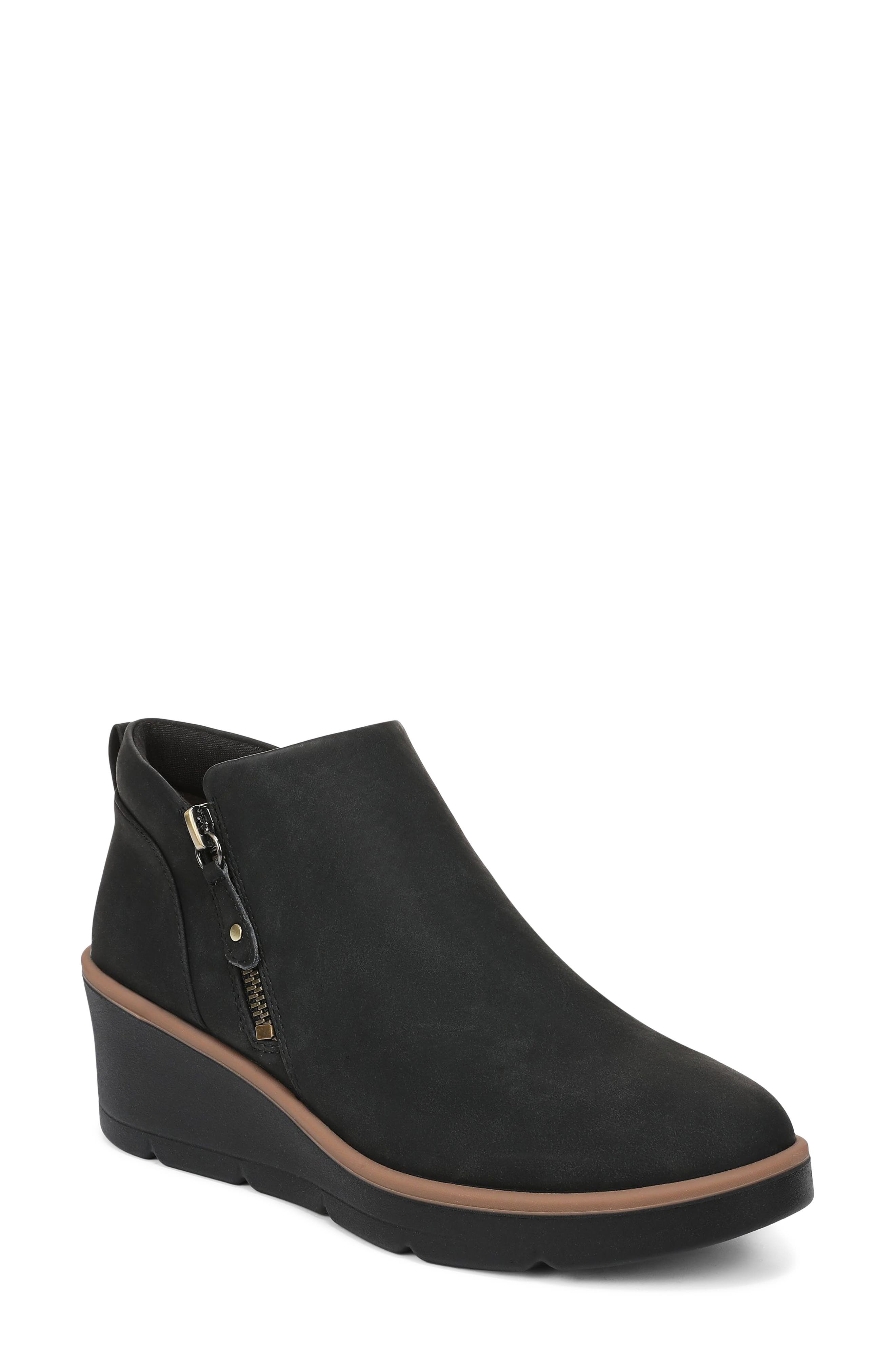 Lizzie Cloud Wedge Bootie, Main, color, BLACK FAUX LEATHER