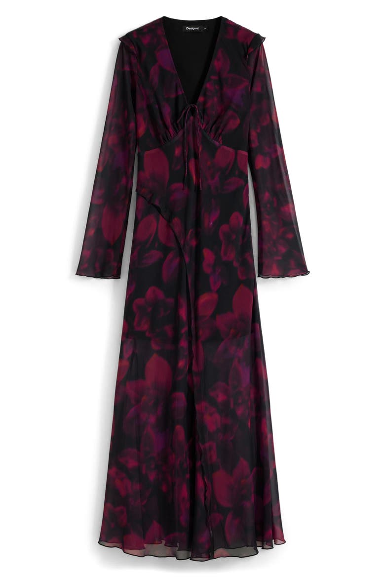 Floral Long Sleeve Mesh Maxi Dress, Alternate, color, LILAC