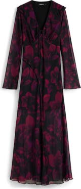 Desigual Floral Long Sleeve Mesh Maxi Dress