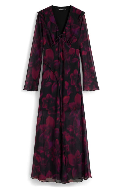 Desigual Floral Long Sleeve Mesh Maxi Dress In Black