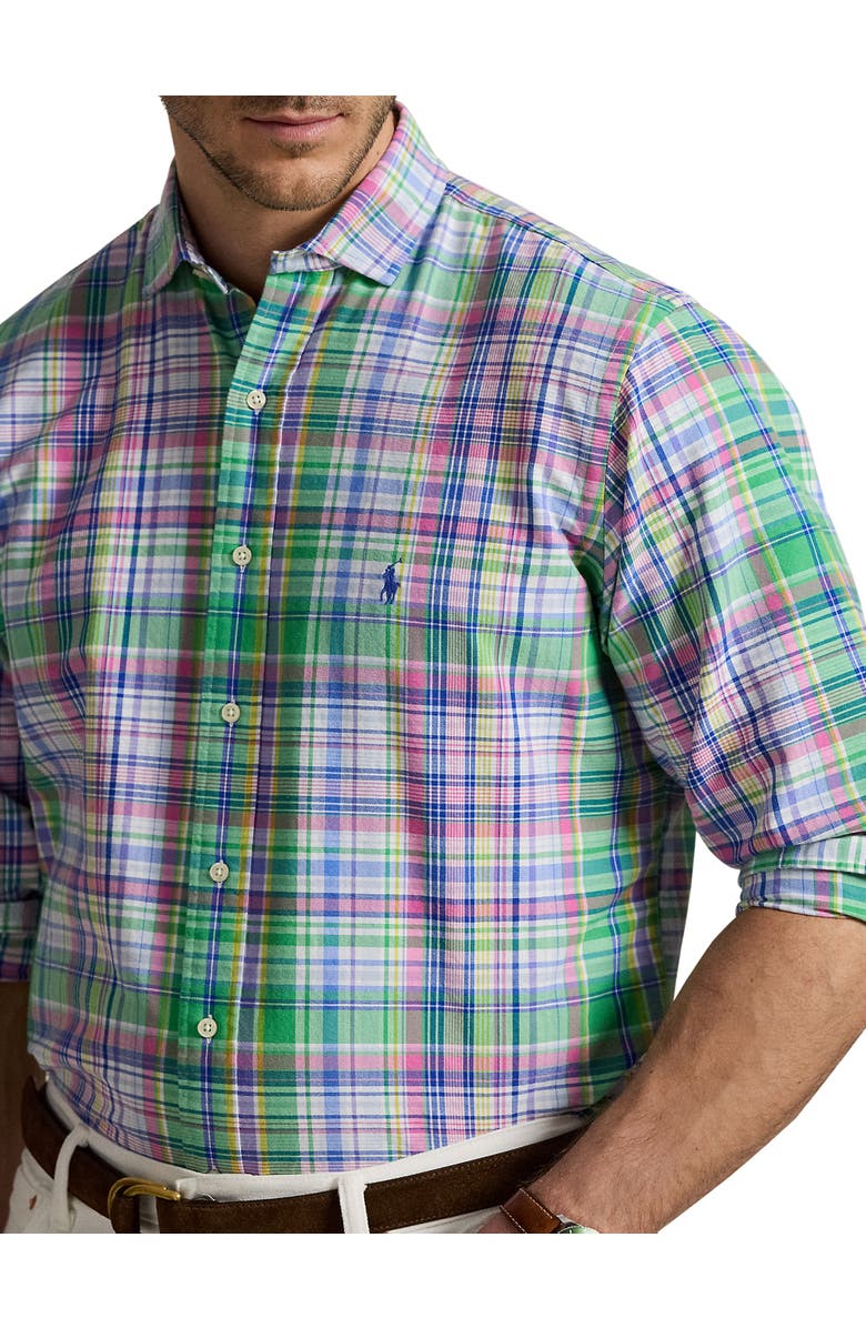 Polo Ralph Lauren Big & Tall Plaid Oxford Sport Shirt, Alternate, color, Green Pink