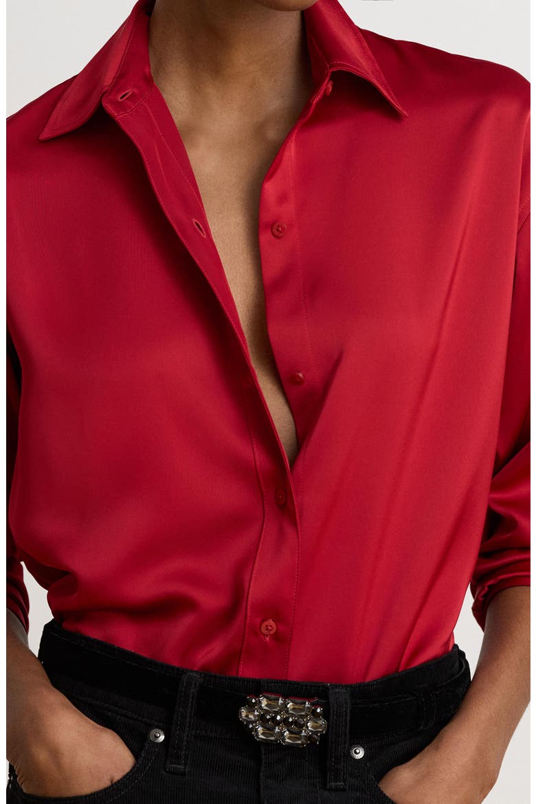 Satin Charmeuse Shirt, Alternate, color, RALPH RED