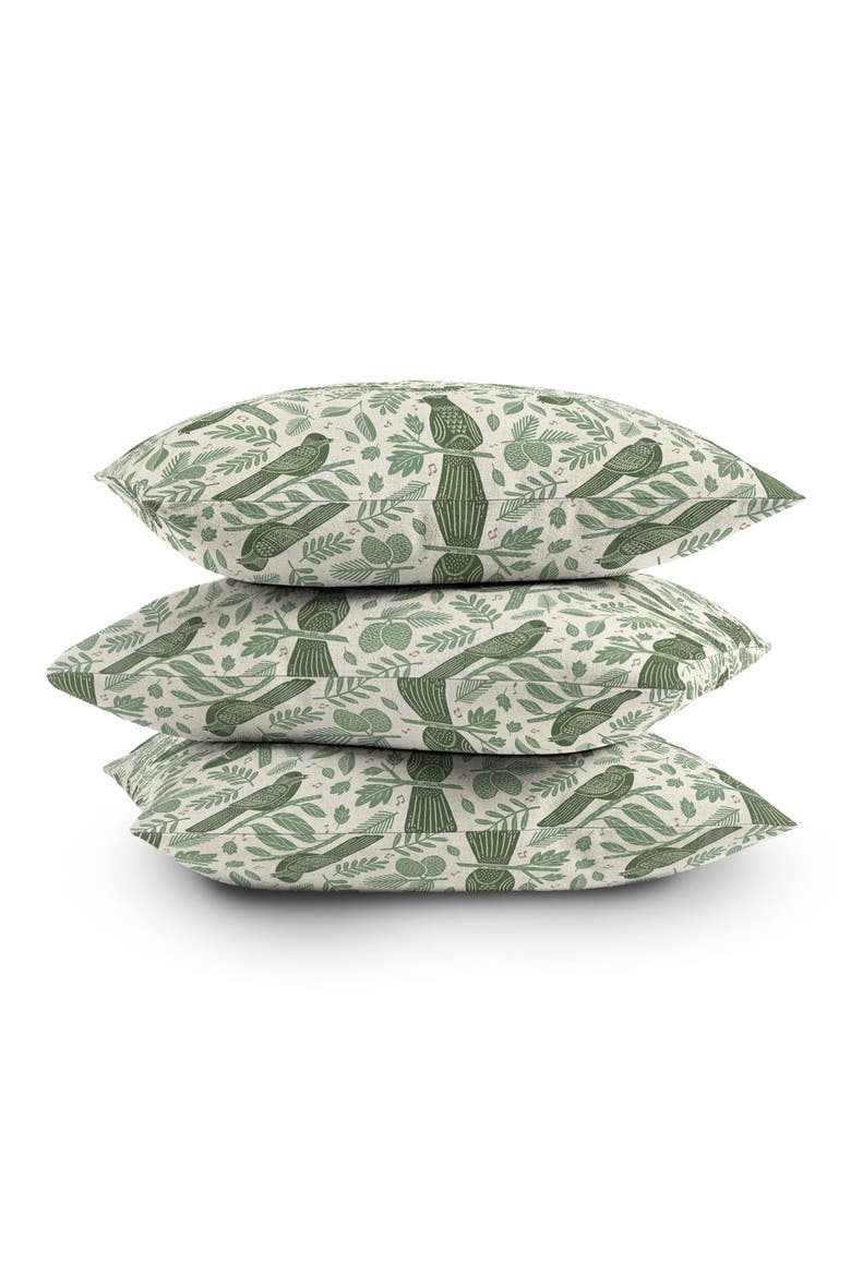 Carey Copeland Song Birds Throw Pillow, Alternate, color, GREEN