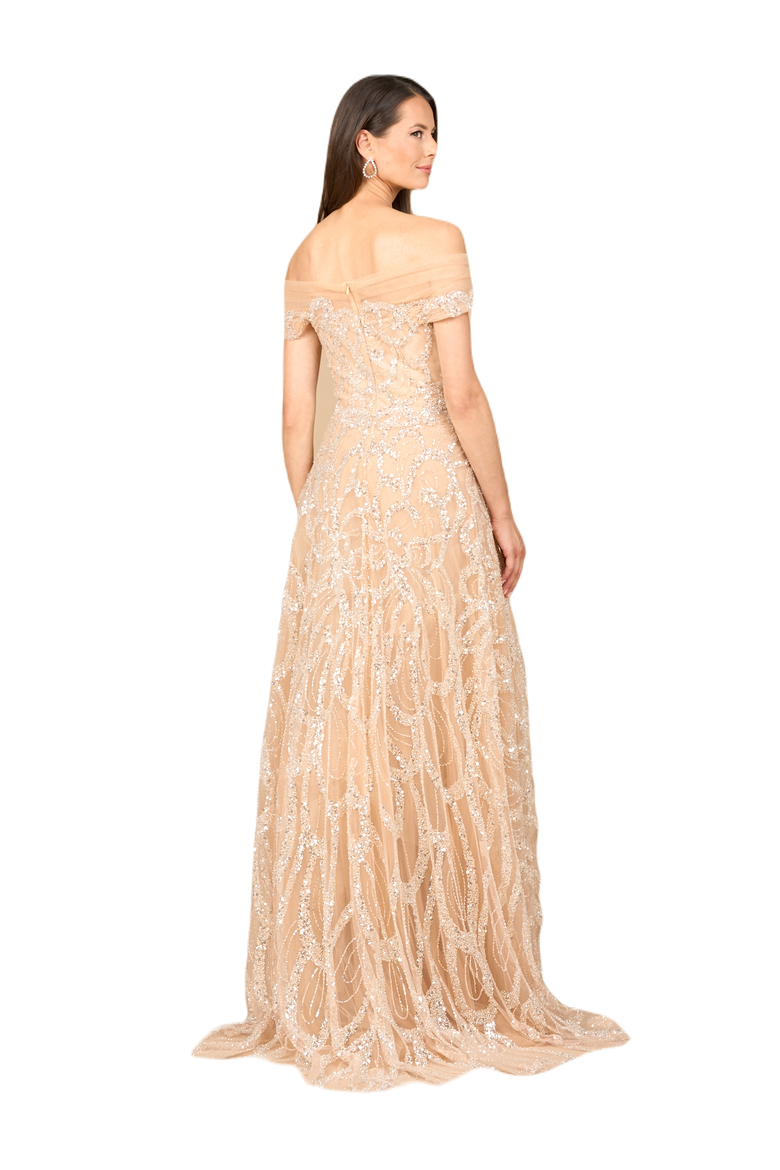 Off Shoulder A-line Gown, Alternate, color, Champagne