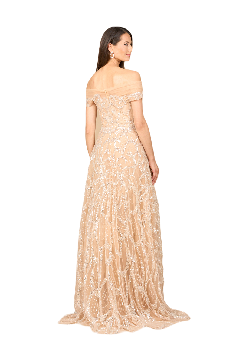 LARA New York Off Shoulder A-line Gown, Alternate, color, Champagne
