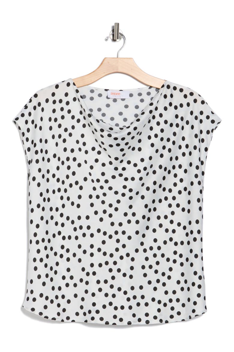 Cowl Neck Cap Sleeve Satin Top, Alternate, color, WHITE/ BLACK