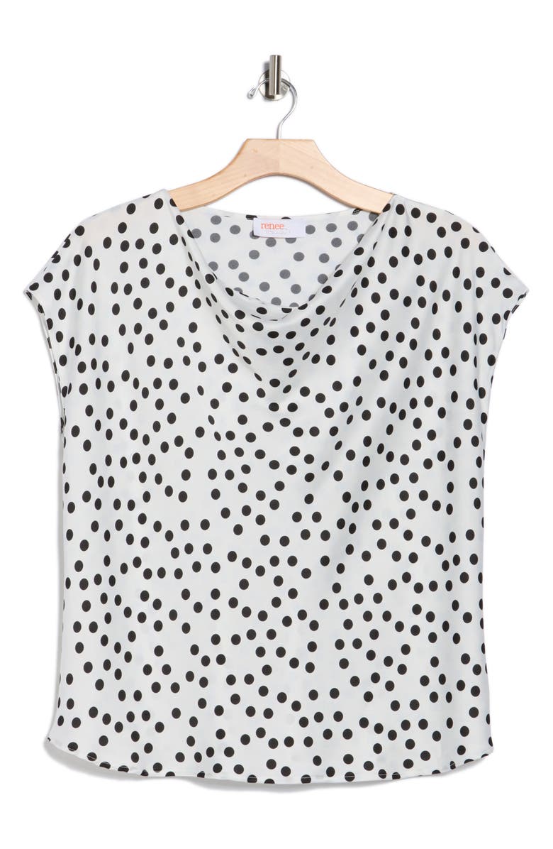 Renee C Cowl Neck Cap Sleeve Satin Top, Alternate, color, White/ Black