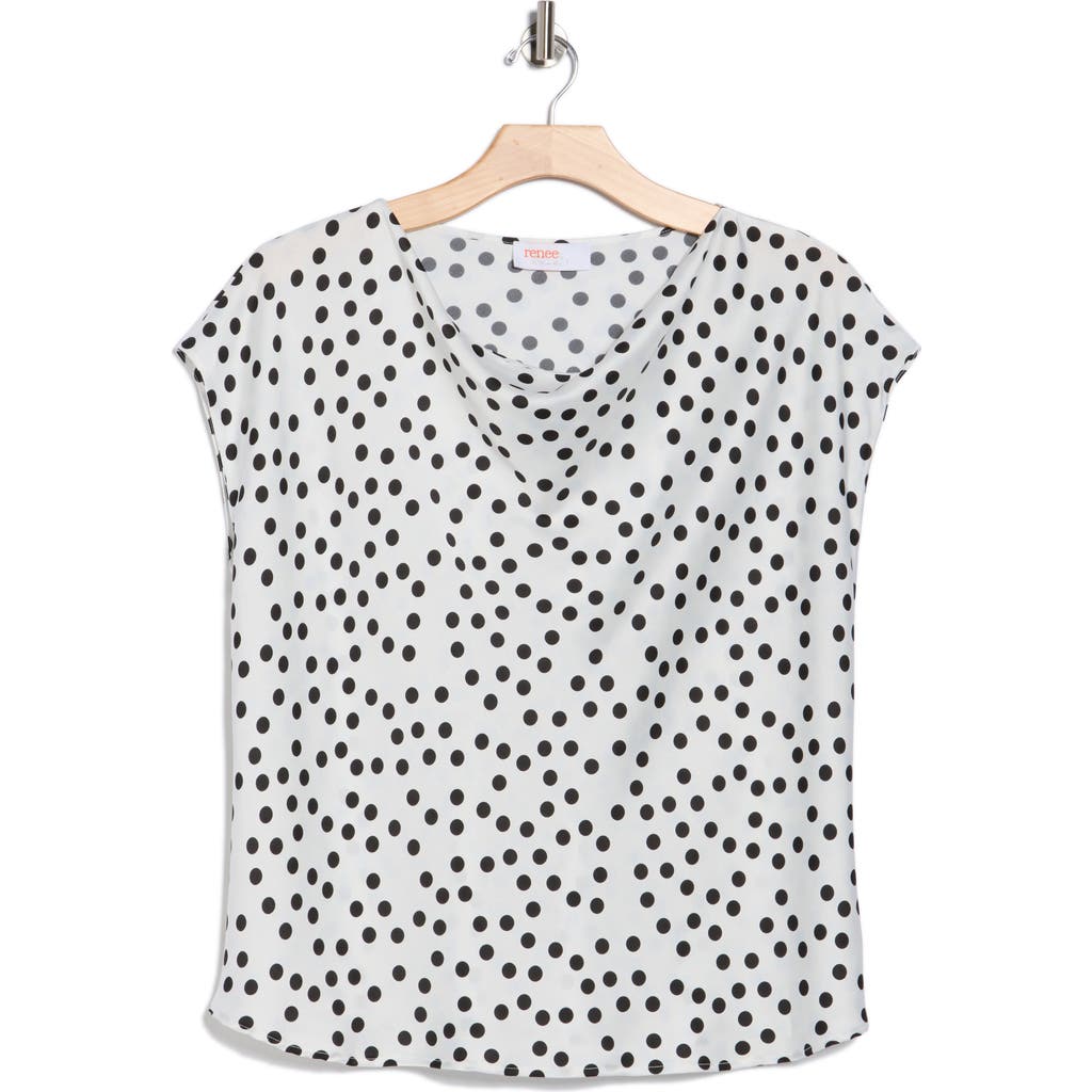 Renee C Cowl Neck Cap Sleeve Satin Top In White