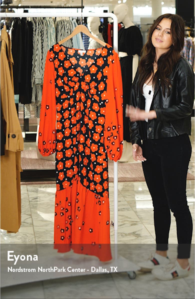 Floral Colorblock Long Sleeve Midi Dress, sales video thumbnail