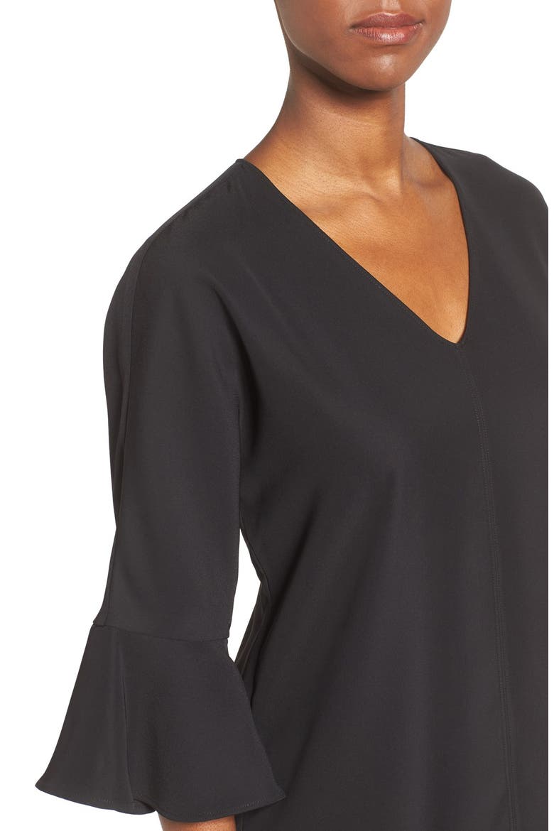 Bell Sleeve V-Neck Top, Alternate, color, BLACK