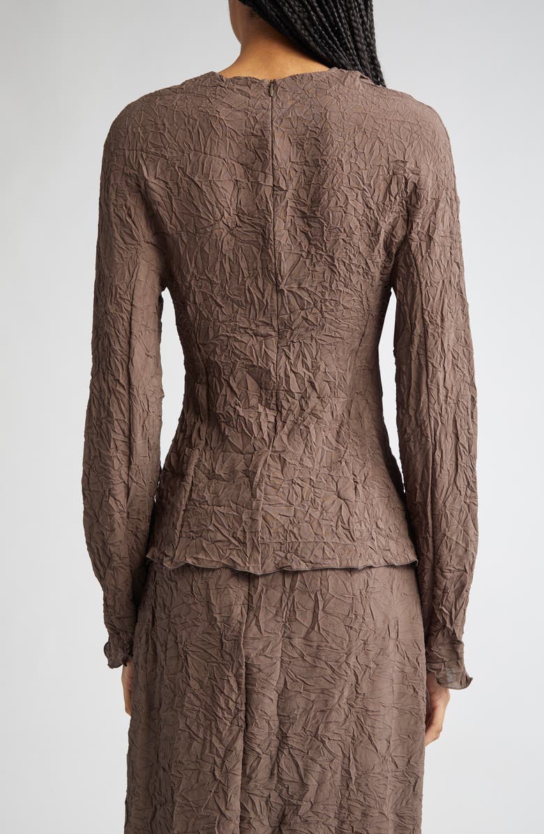 TEURN STUDIOS Long Sleeve Crinkle Top, Alternate, color, Brown
