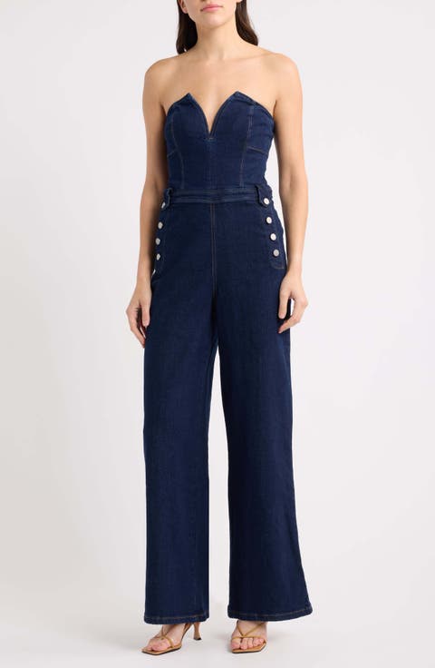 Strapless Wide Leg Denim Jumpsuit